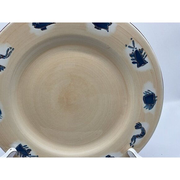 Pottery Barn Seafood Dinner Plate 12" Blue Seafood  Around With a Tan Background - Picture 6 of 14